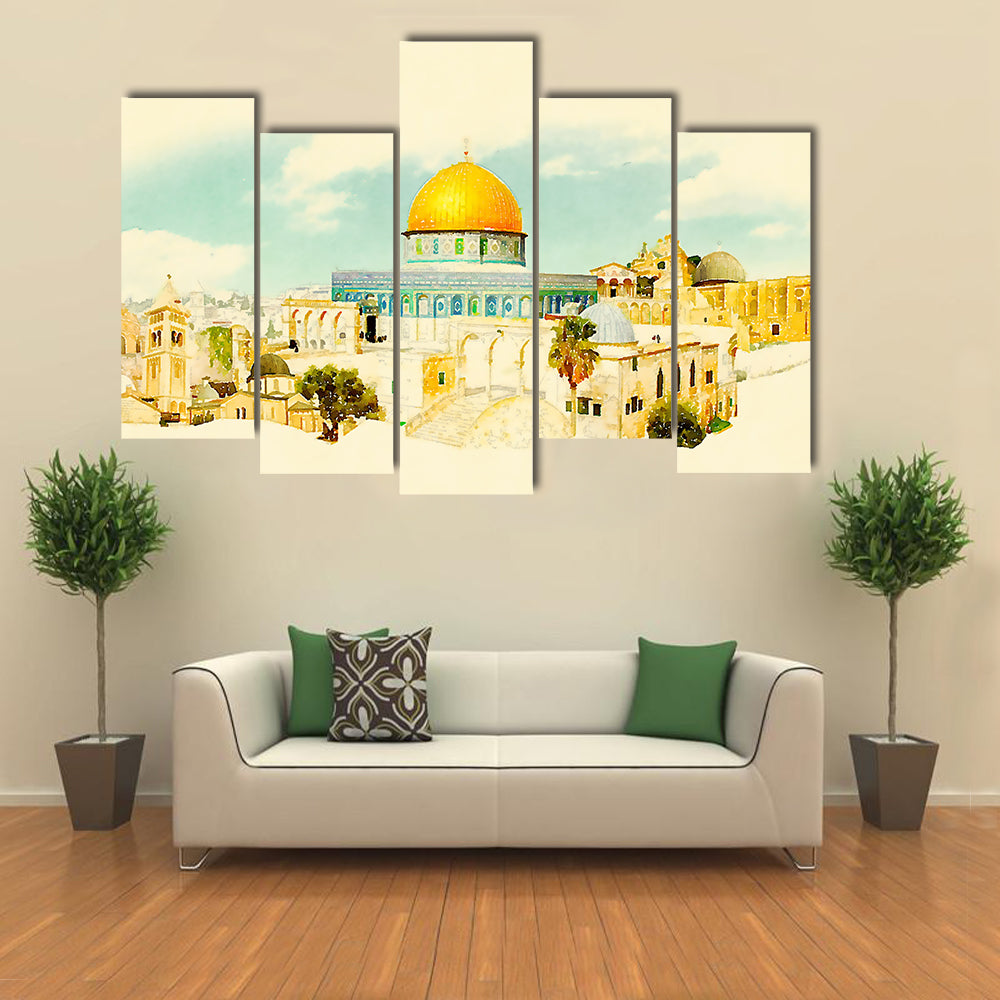 Jerusalem Old City Watercolor Illustration Canvas Wall Art