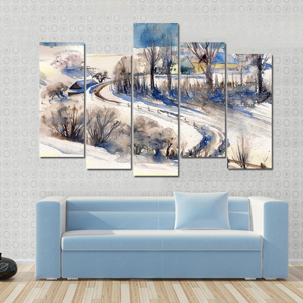 Road To Winter Village Canvas Wall Art