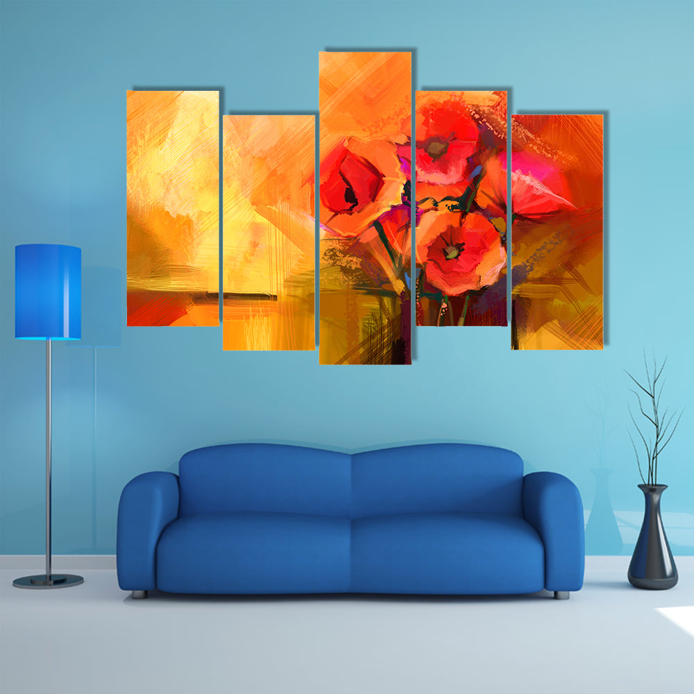 Abstract Red Poppy Bouquet Canvas Wall Art