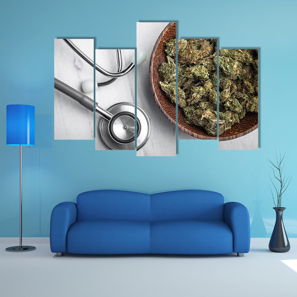 Medical Marijuana Buds with Stethoscope Canvas Wall Art