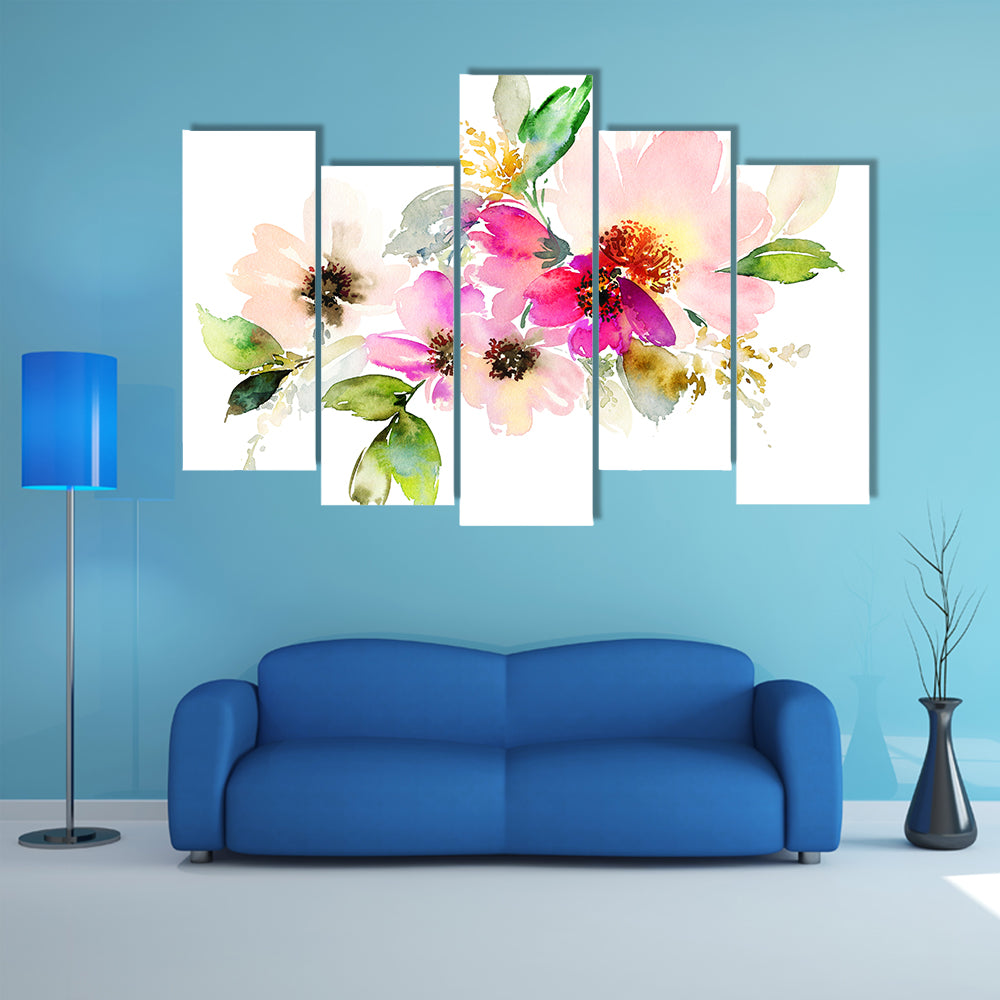 Delicate Watercolor Floral Bouquet Canvas Wall Art