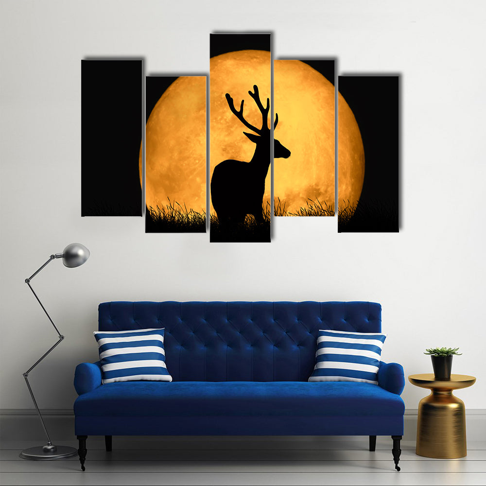 Deer Silhouette With Large Moon Canvas Wall Art