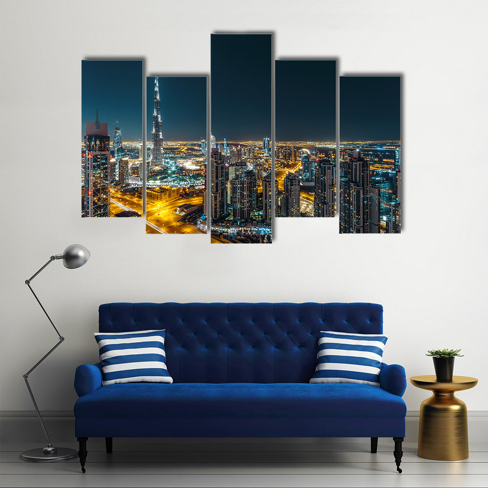 Dubai Business Bay Night Skyline Canvas Wall Art