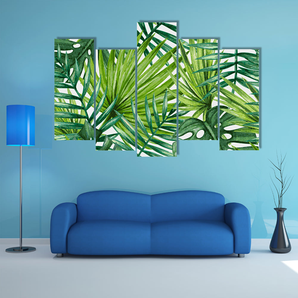 Tropical Monstera and Palm Leaves Canvas Wall Art