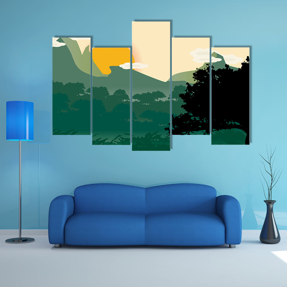 Mountain Sunset Silhouette Canvas Wall Art