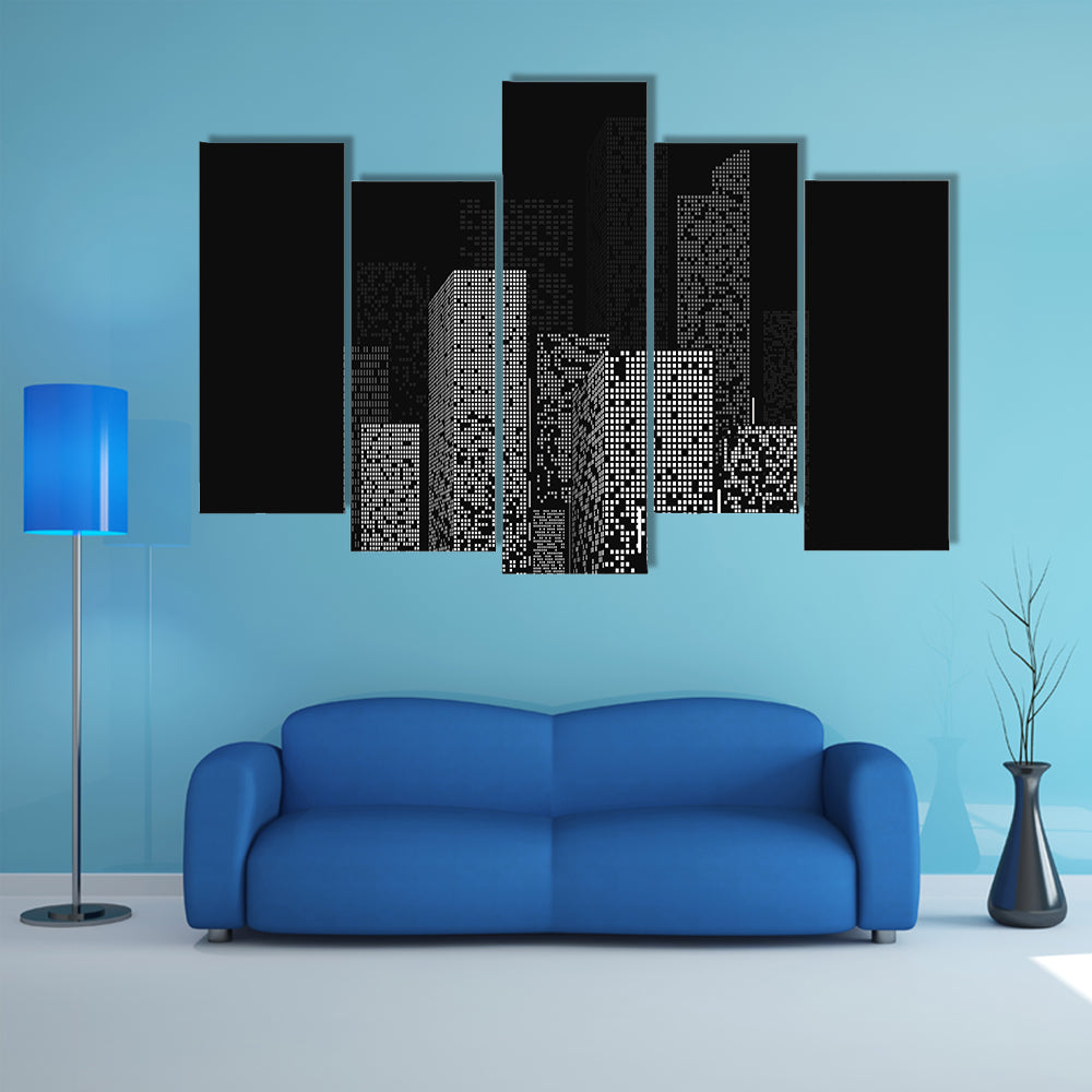 Pixelated Night City Skyline Canvas Wall Art