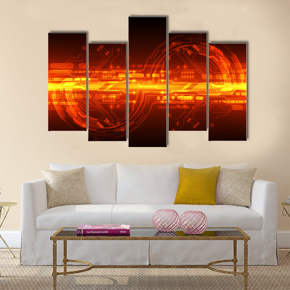 Orange Glowing Circuit Board Interface Canvas Wall Art