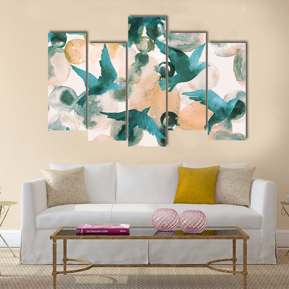 Teal Birds in Flight Abstract Canvas Wall Art