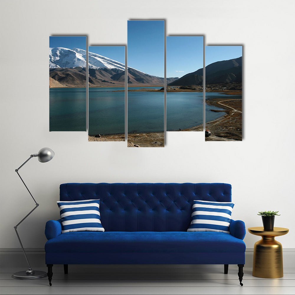 Mountain Muztahgata And Kara Kul Lake In Xinjiang China Canvas Wall Art