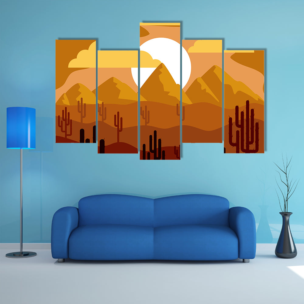 Desert Sunset with Saguaro Cacti Canvas Wall Art