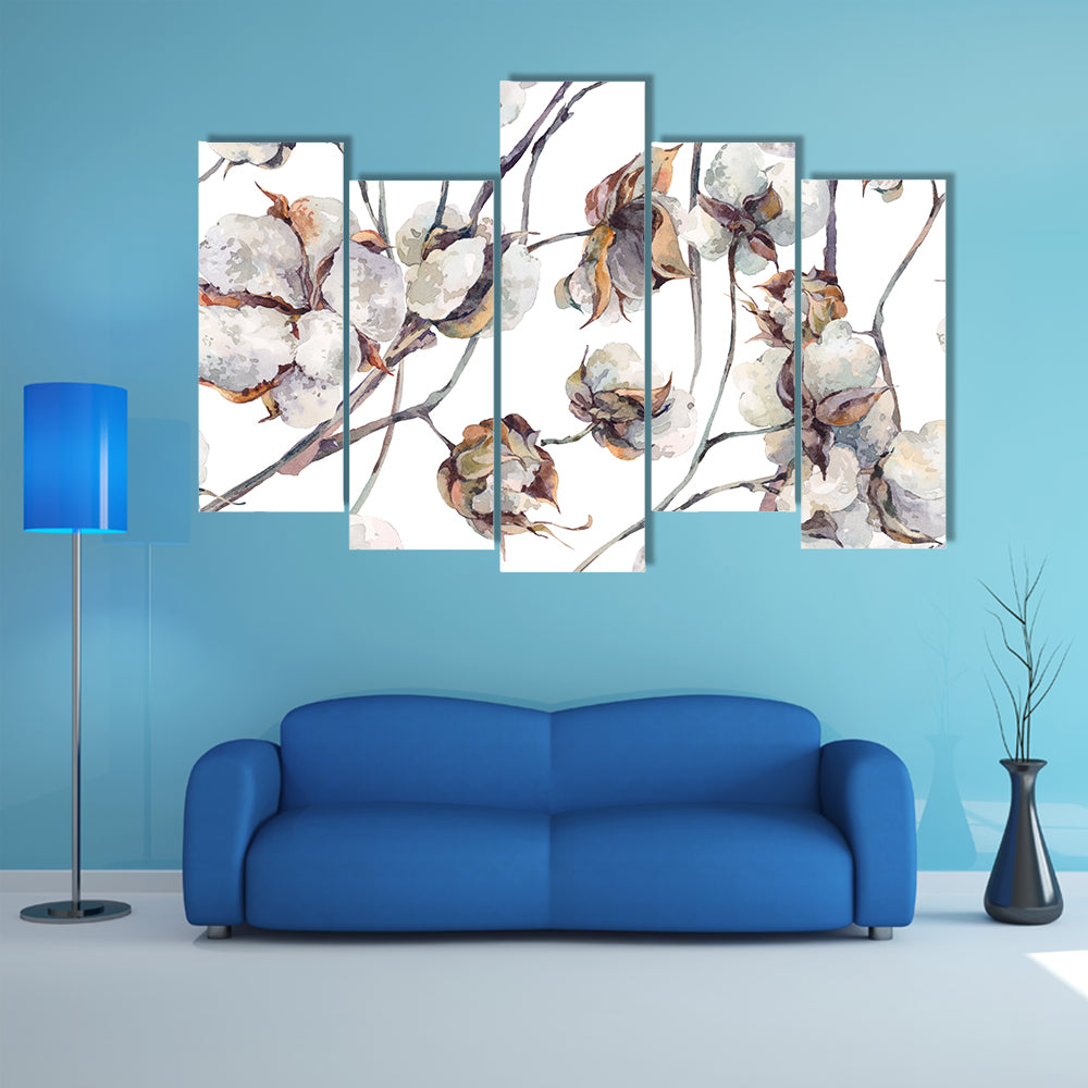Cotton Bolls Watercolor Pattern Canvas Wall Art