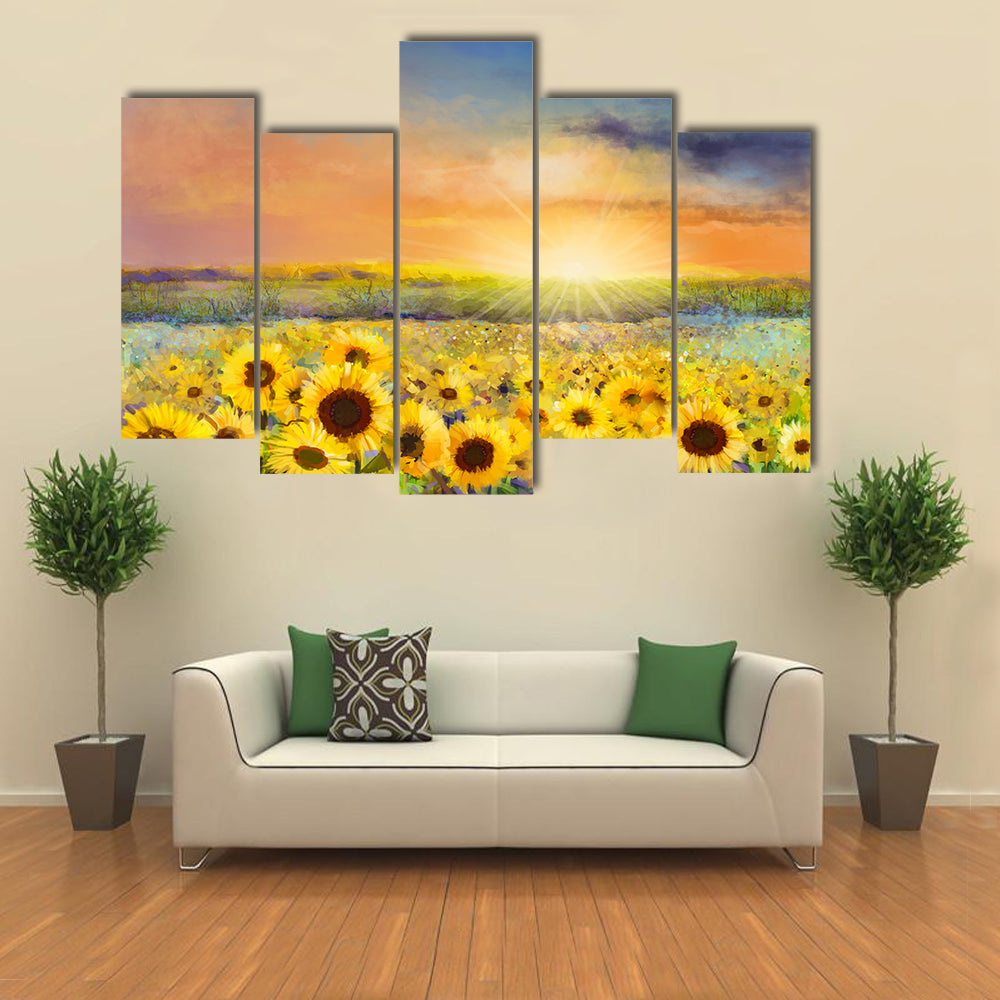 Sunflowers In Warm Sunlight Canvas Wall Art