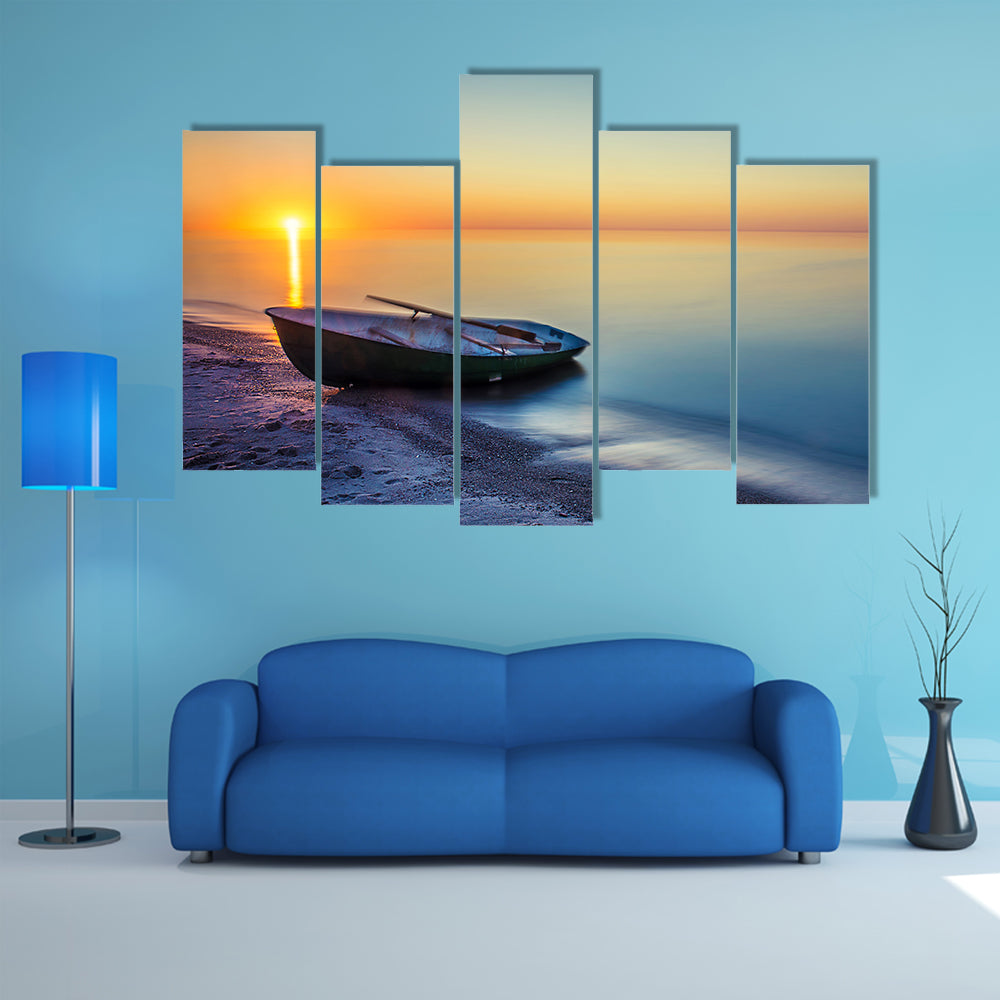 Sunset Rowboat Seascape Canvas Wall Art