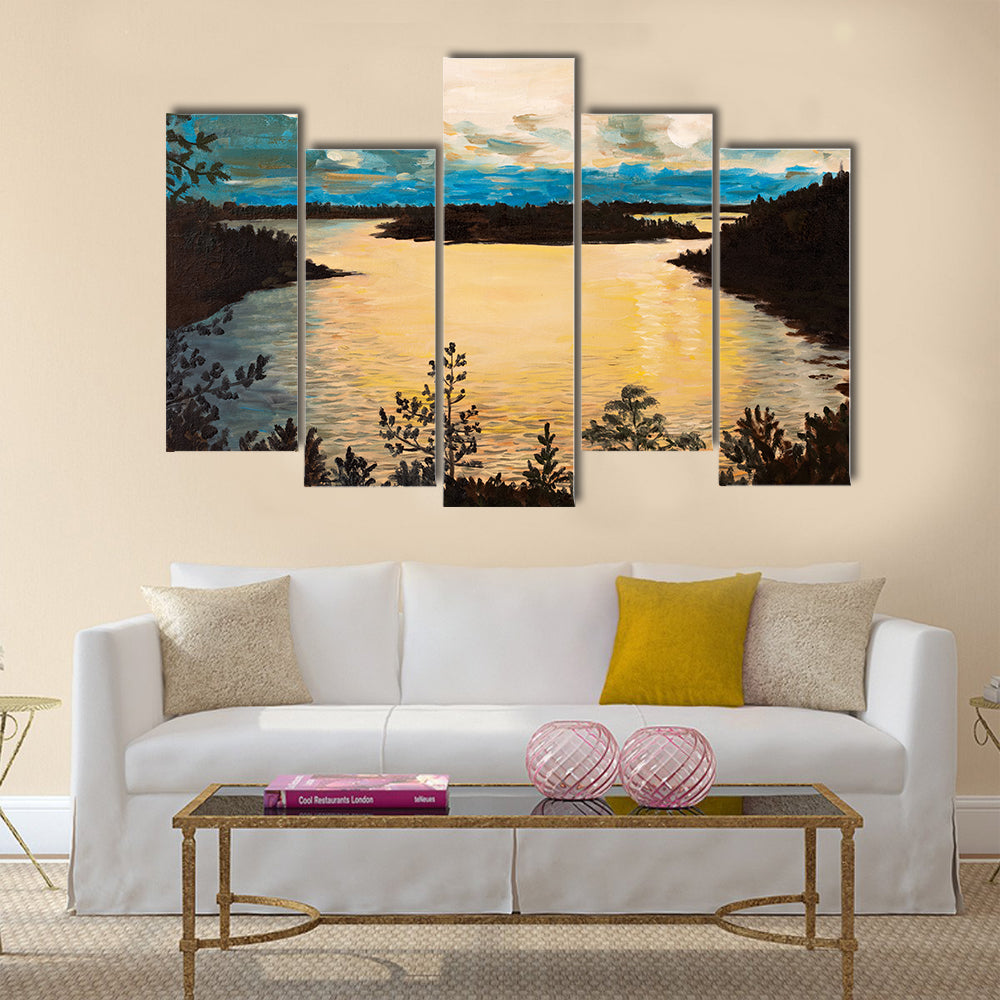 Sunset On The Lake Canvas Wall Art