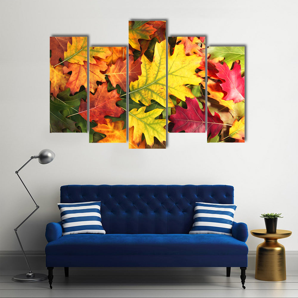 Colorful Oak Autumn Season Leaves Canvas Wall Art