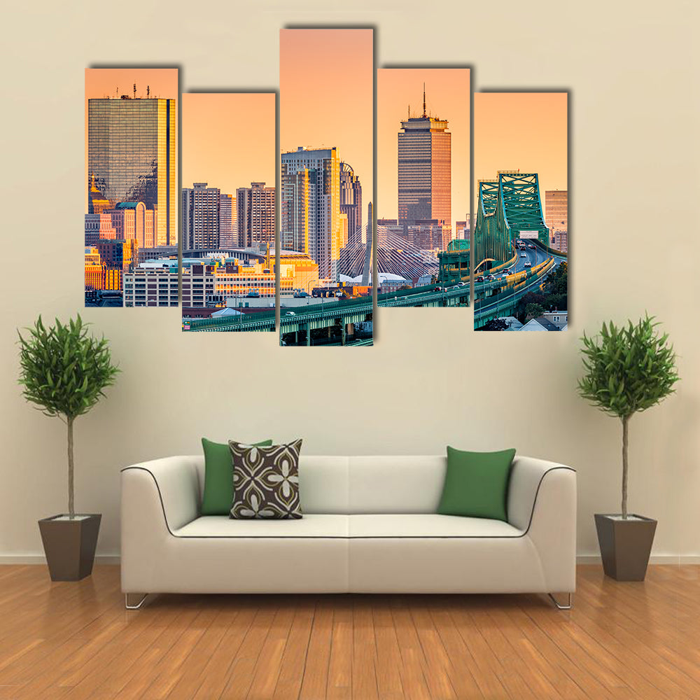 Tobin Bridge and Boston Skyline Canvas Wall Art