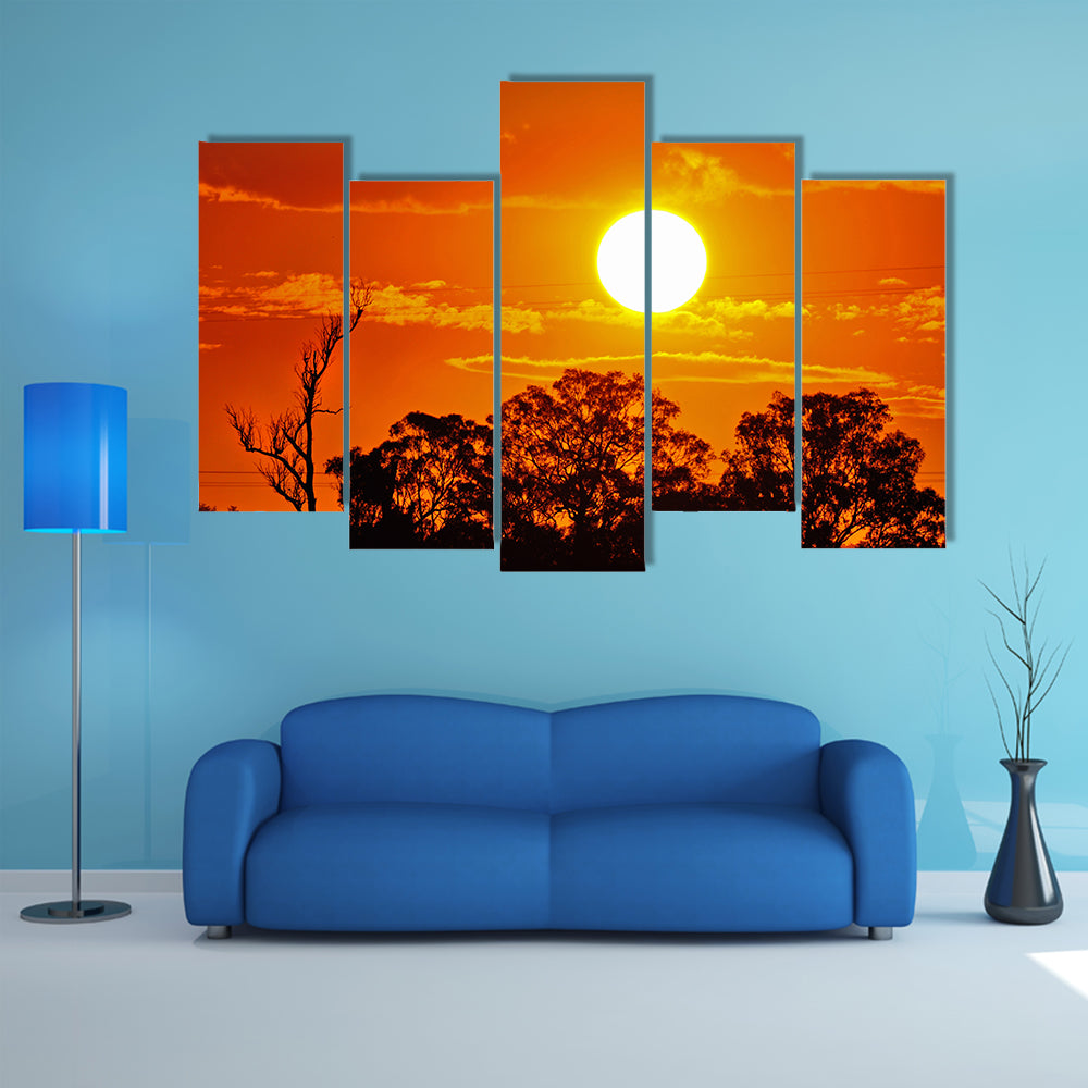 Burning Sun Over Jungle Canvas Wall Art