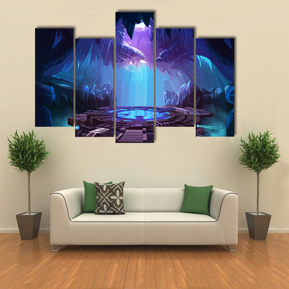 Mysterious Cavern with Glowing Platform Canvas Wall Art