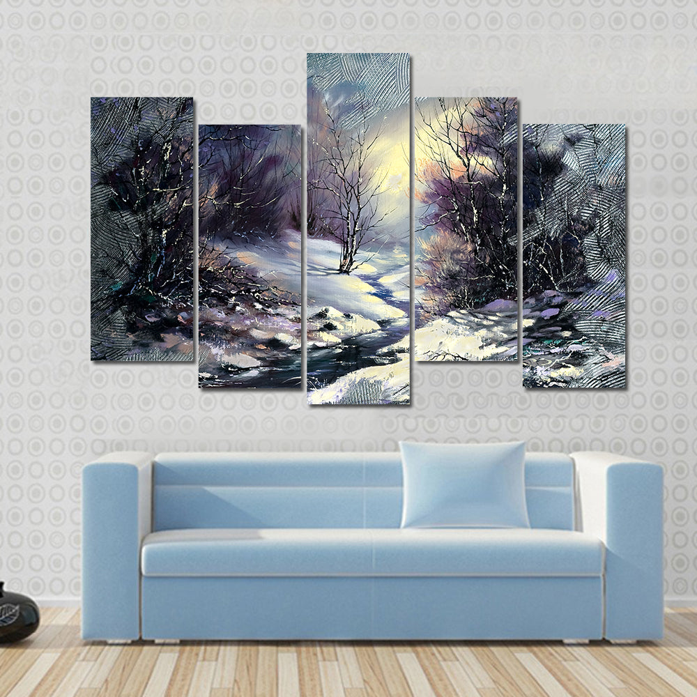 River In Winter Woods Canvas Wall Art