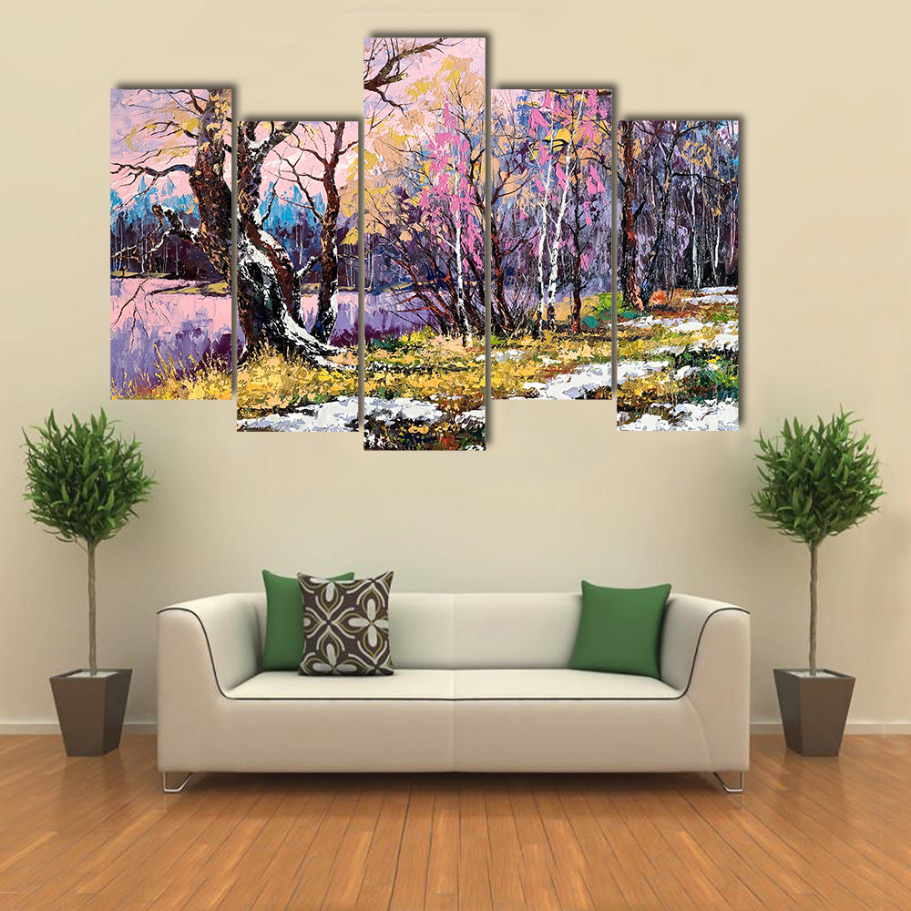 Autumn On Bank Of Lake Canvas Wall Art