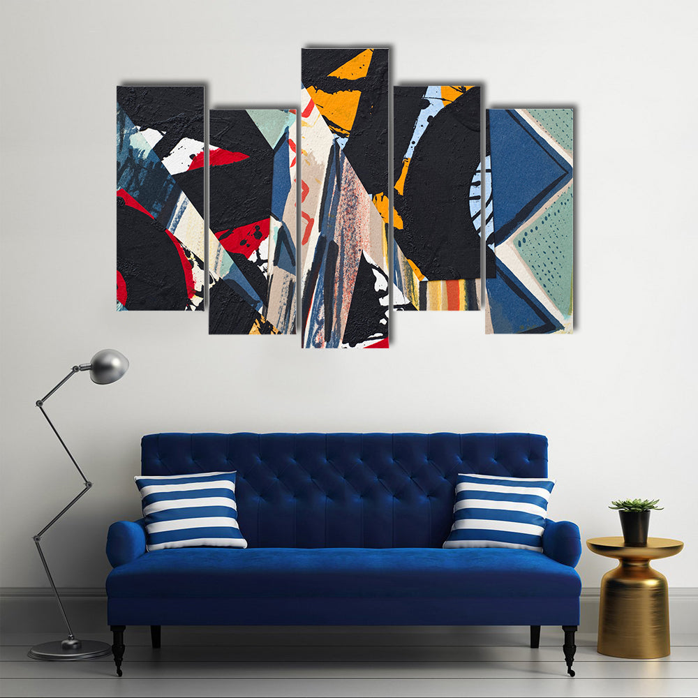 Hand Painted Paper Collage Canvas Wall Art