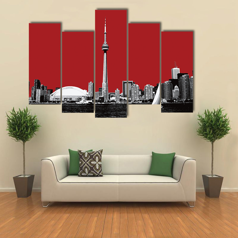 Toronto Skyline with Red Sky Canvas Wall Art