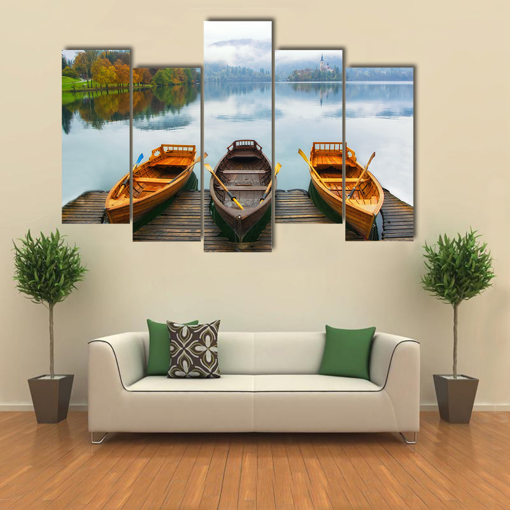 Boats on Bled Lake Canvas Wall Art
