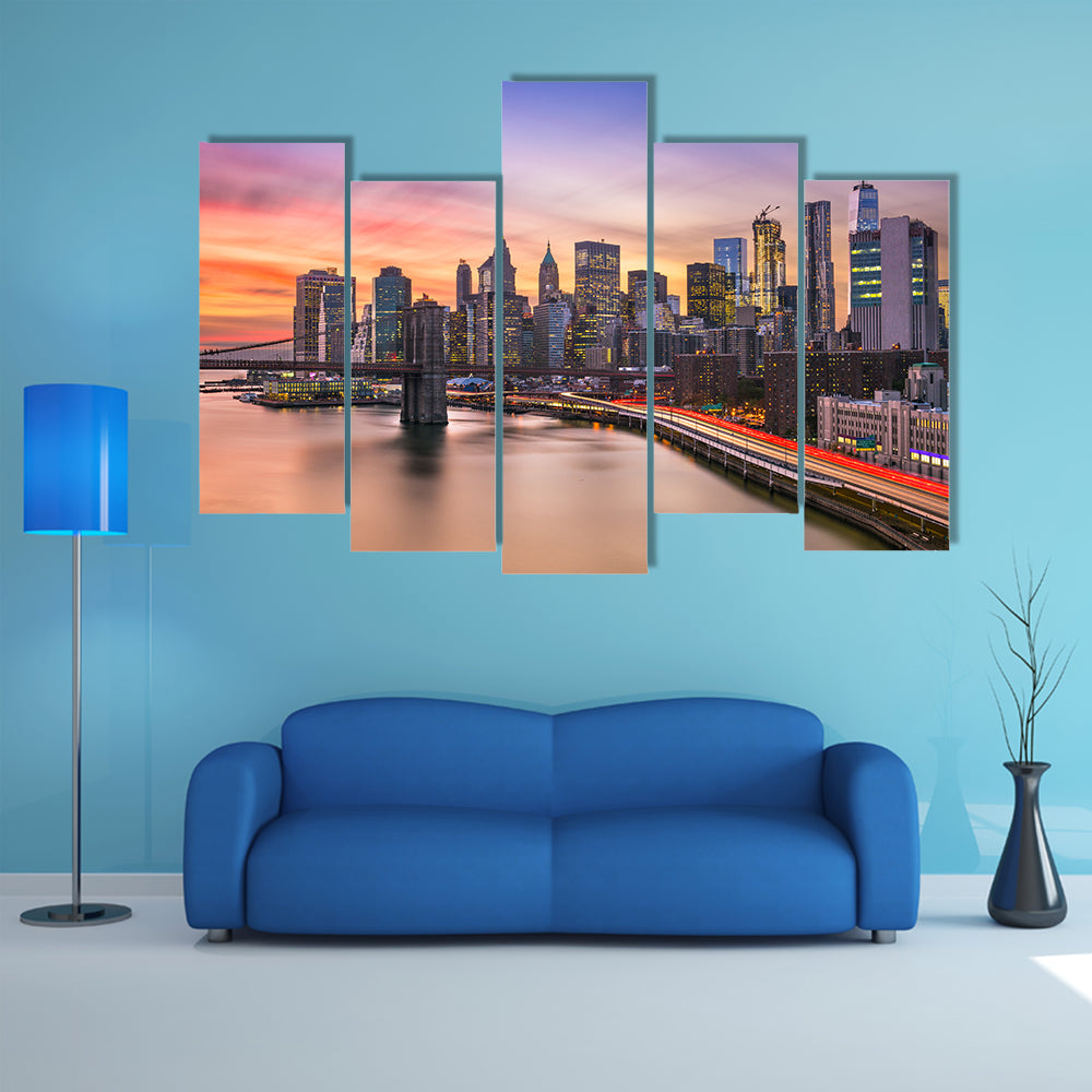 Brooklyn Bridge and Lower Manhattan Skyline Canvas Wall Art