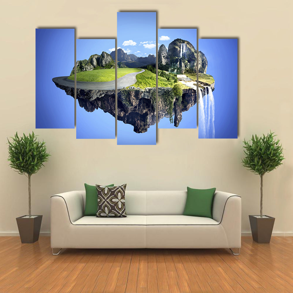 Floating Island with Waterfall Canvas Wall Art