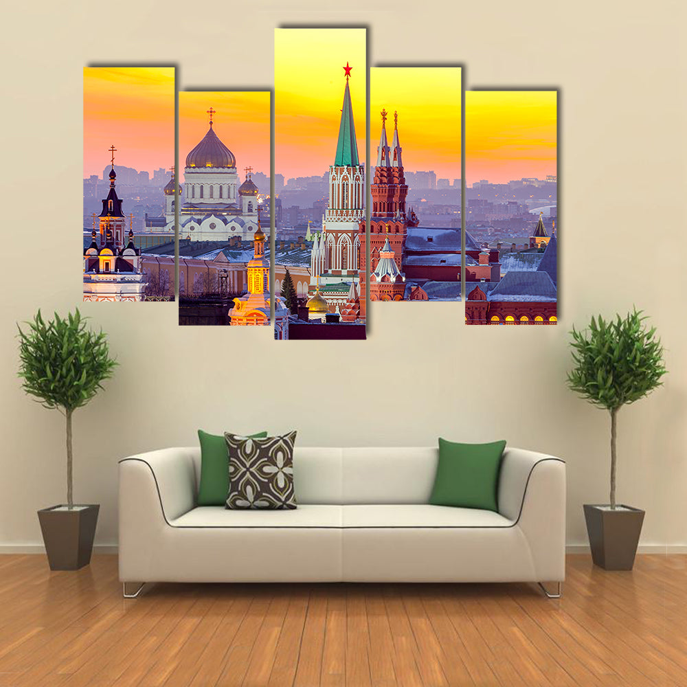Moscow Kremlin and Cathedral of Christ the Saviour Canvas Wall Art