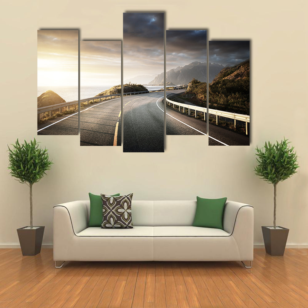 Winding Coastal Road in Lofoten Canvas Wall Art