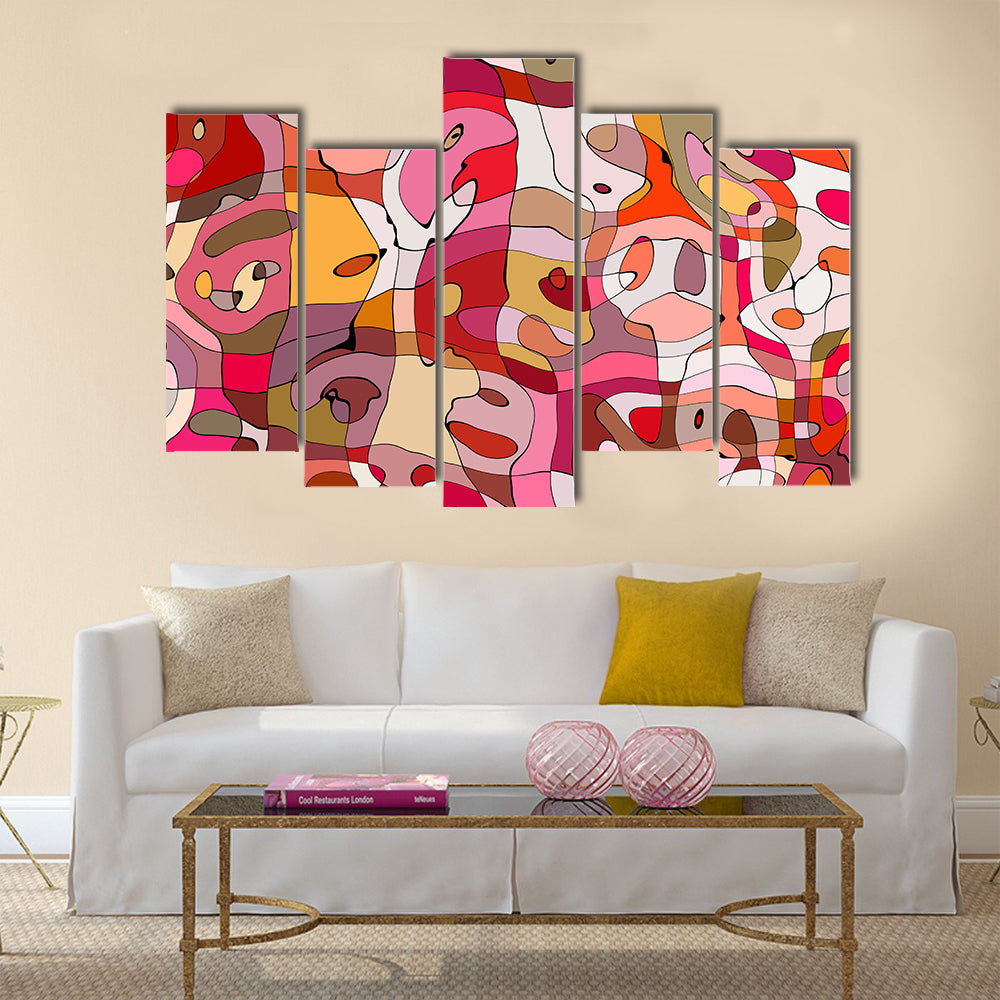 Crowded Abstract Faces in Warm Tones Canvas Wall Art