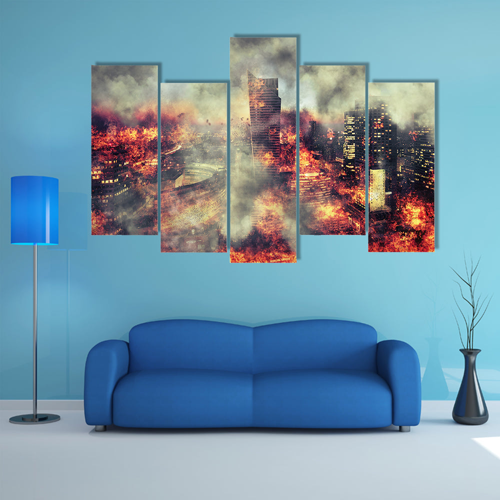 Burning City Abstract Canvas Wall Art