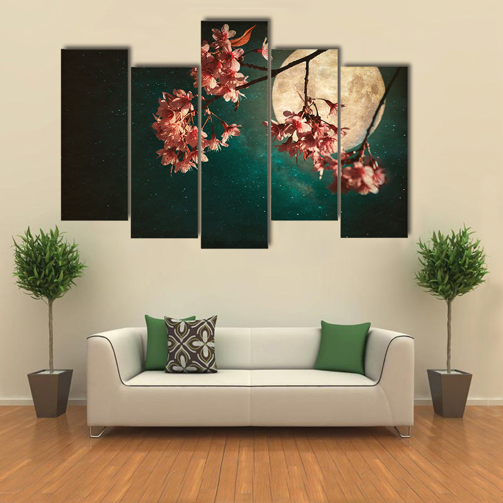 Moonlit Cherry Blossom Branch Canvas Wall Art