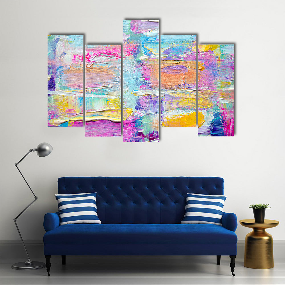 Layered Brushstrokes in Blue and Pink Canvas Wall Art