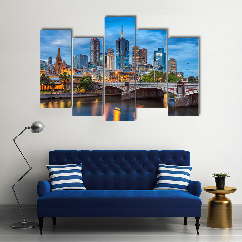 Melbourne During Twilight Blue Hour Canvas Wall Art