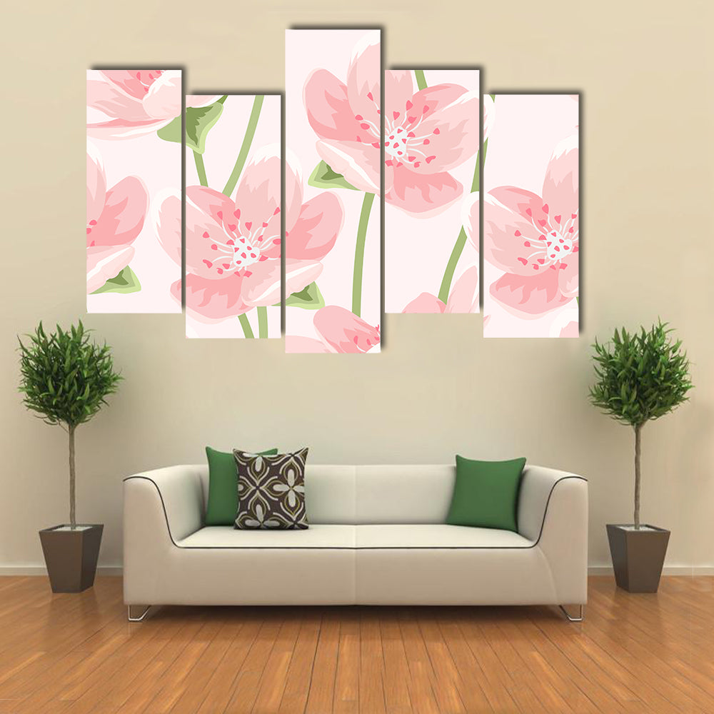 Blooming Pink Sakura Pattern Canvas Wall Art