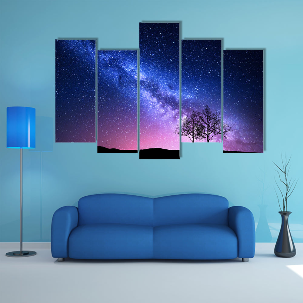 Starry Sky With Pink Milky Way Canvas Wall Art