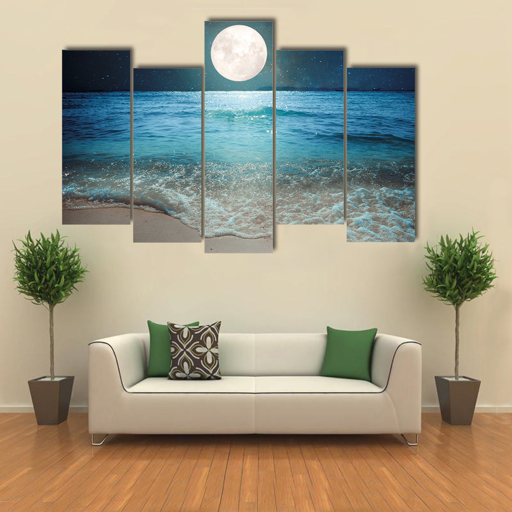 Full Moon Over Tropical Beach Canvas Wall Art