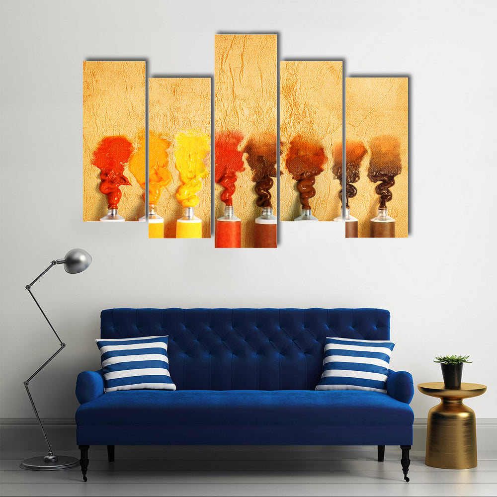 Eight Paint Tubes in Warm Yellow-brown Gradient Canvas Wall Art