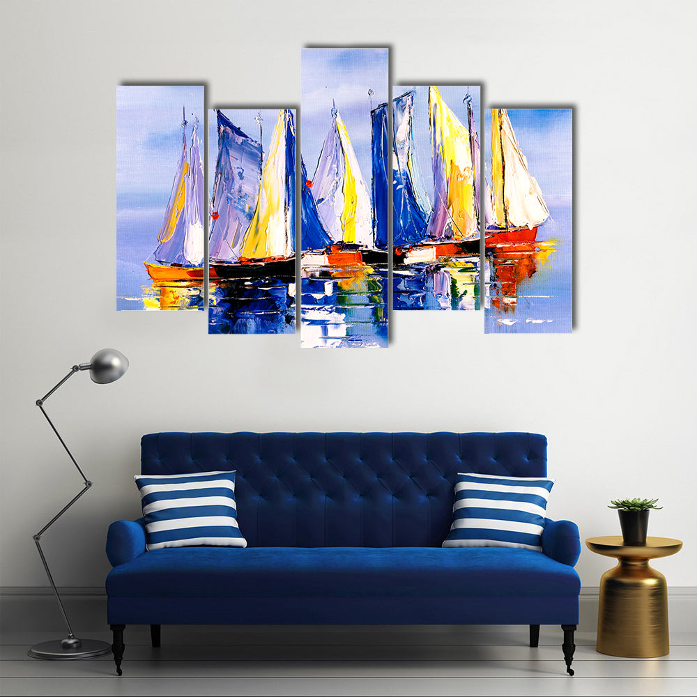 Sail Boats At Harbor Canvas Wall Art