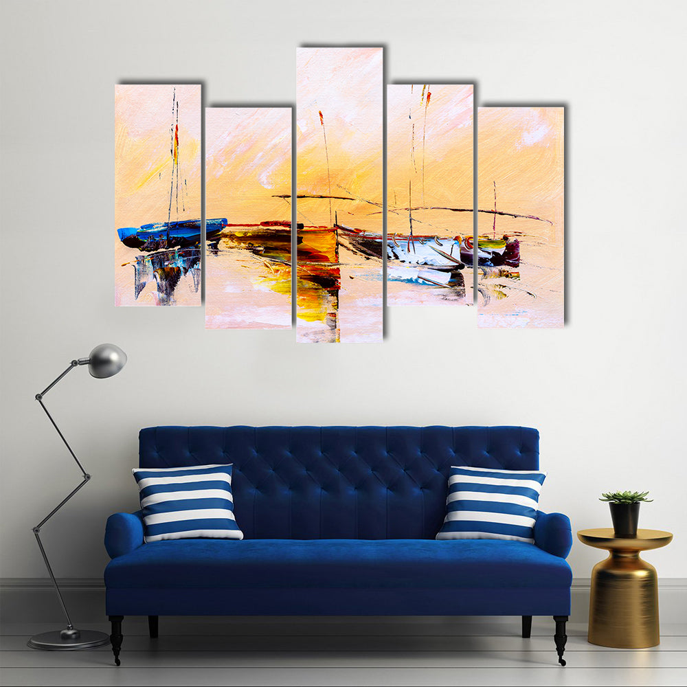 Abstract Sailboats at Sunset Canvas Wall Art