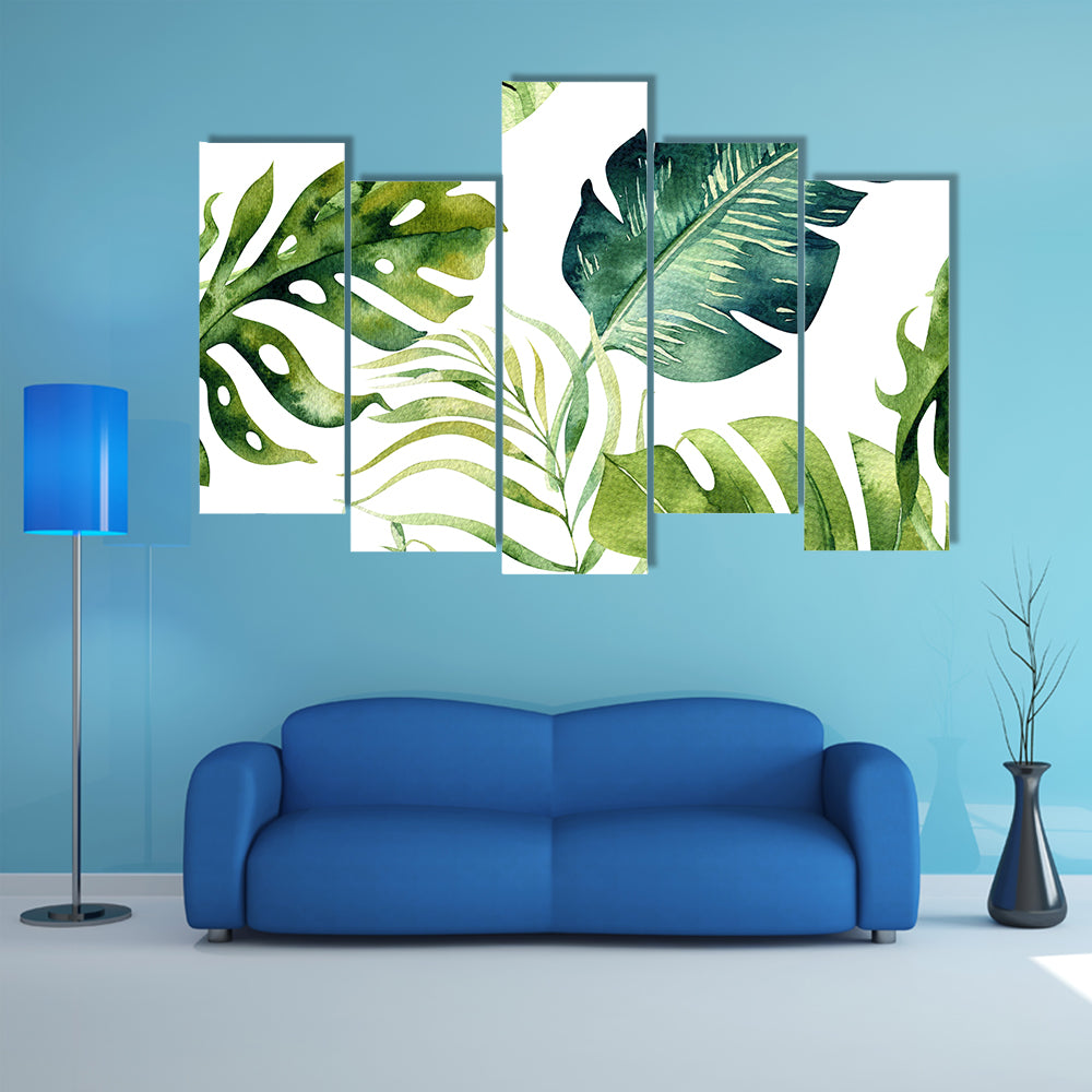 Tropical Monstera and Palm Leaves Canvas Wall Art