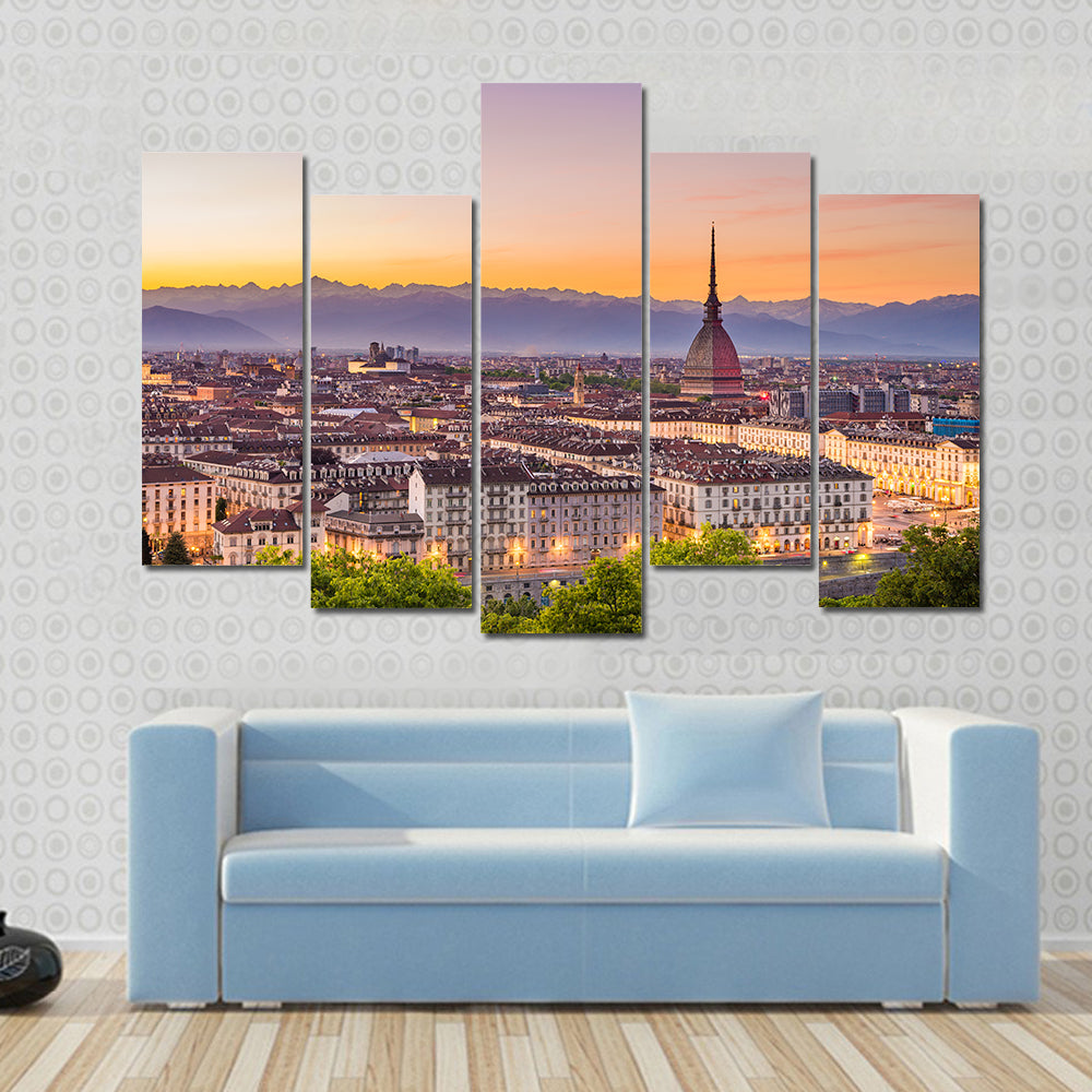Torino Cityscape In Turin Italy Canvas Wall Art