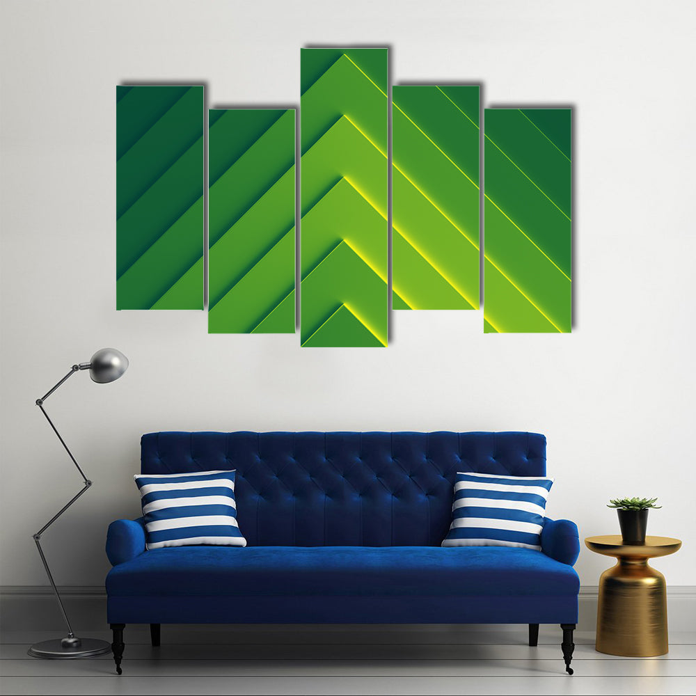 Layered Green Geometric Chevron Abstract Canvas Wall Art