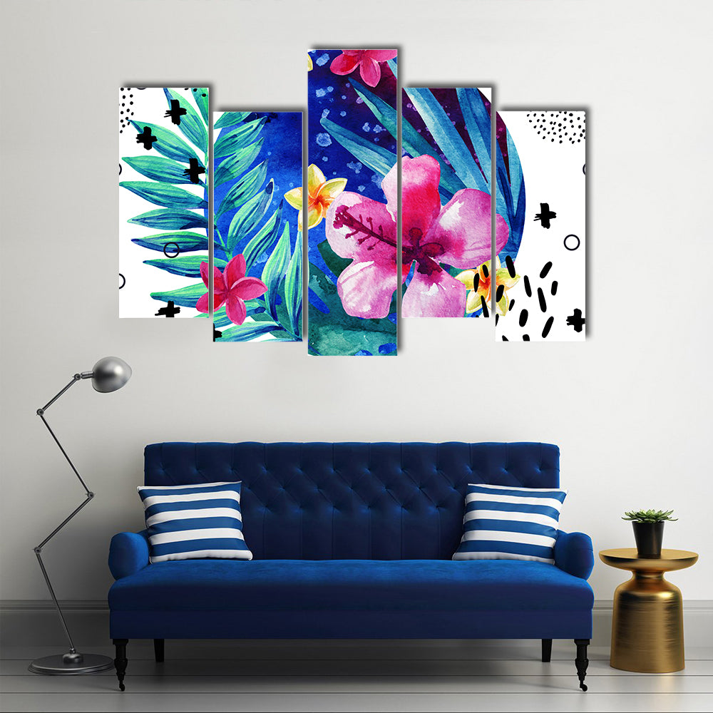 Tropical Hibiscus and Plumeria Circle Canvas Wall Art