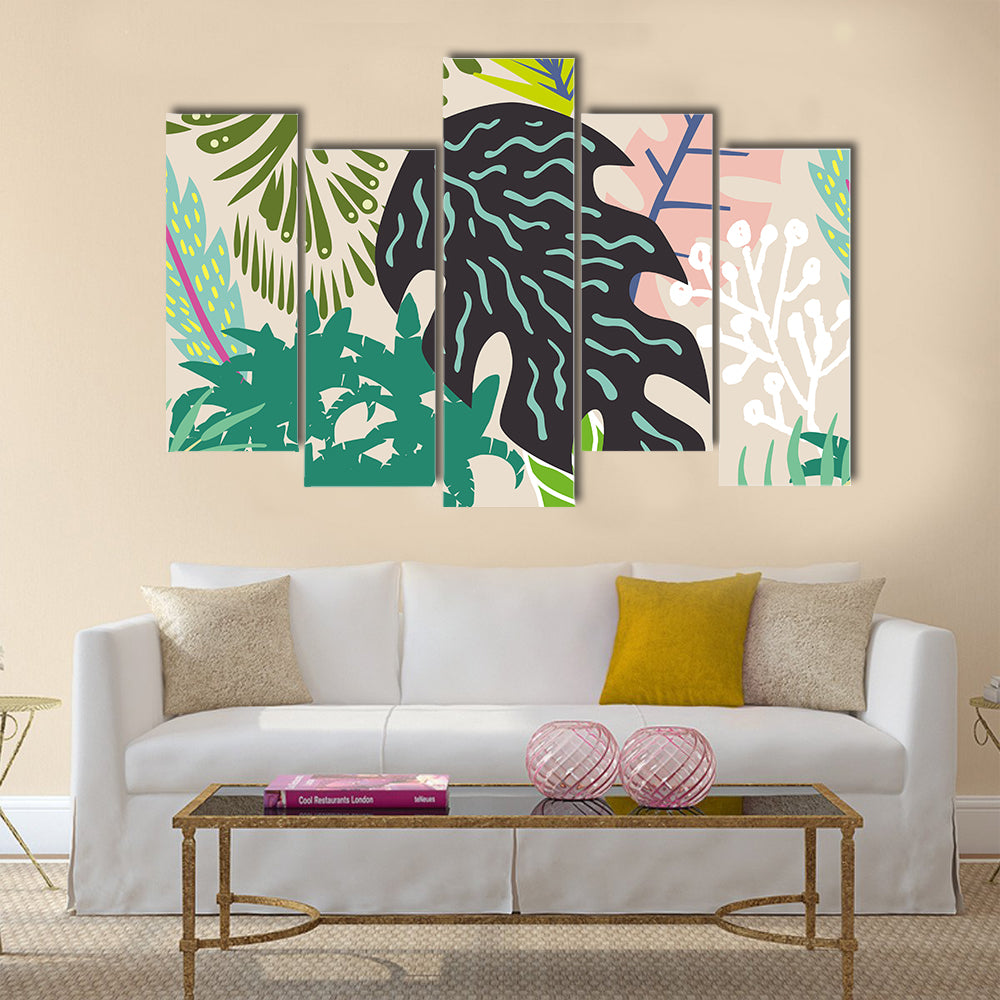 Abstract Palm Leaves Collage Canvas Wall Art
