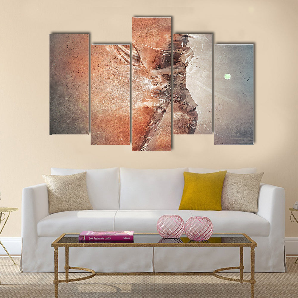 Tennis Player Hitting The Ball Illustration Canvas Wall Art