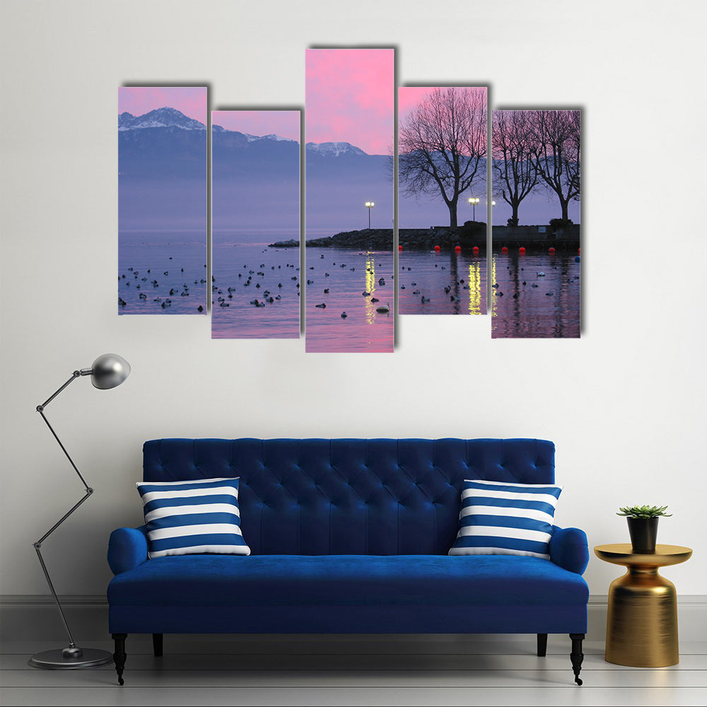 Sunset On Lake Geneva Canvas Wall Art