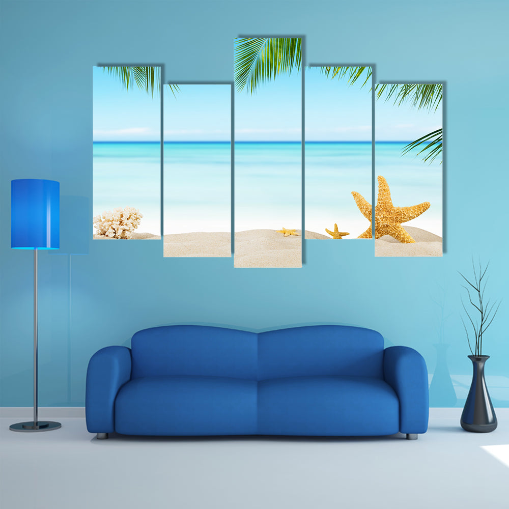 Three Starfish on Tropical Sandy Beach Canvas Wall Art
